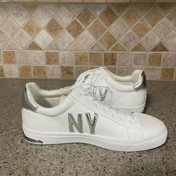 DKNY Women’s Size 7 Abeni Lace up White and Silver Sneakers - Picture 9 of 12